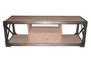 Rustic Metal Frame Industrial Coffee Table with Drawer