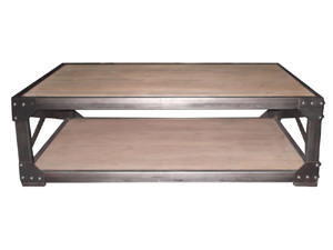 Rustic Metal Frame Industrial Coffee Table