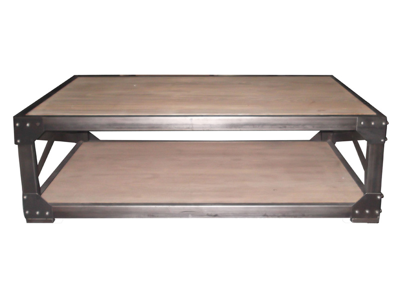 Rustic Metal Frame Industrial Coffee Table
