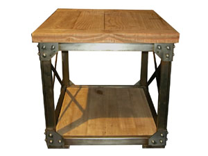 Rustic Metal Frame Industrial Side Table