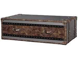 Vintage Leather And Stainless Steel Top Coffee Table