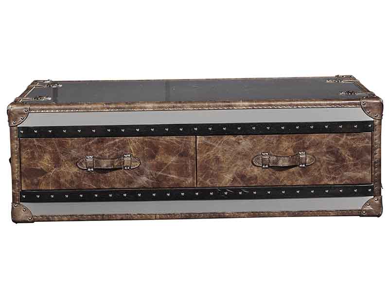 Vintage Leather And Stainless Steel Top Coffee Table