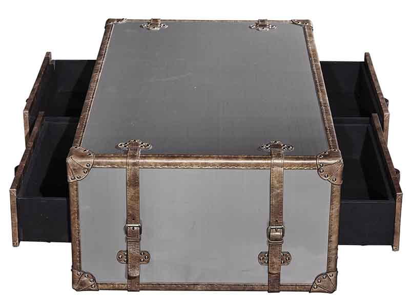 Vintage Leather And Stainless Steel Top Coffee Table