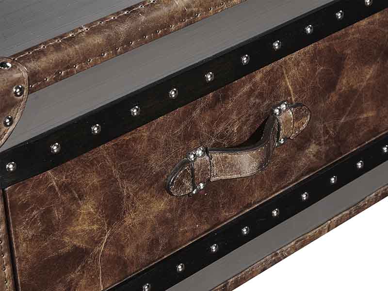 Vintage Leather And Stainless Steel Top Coffee Table