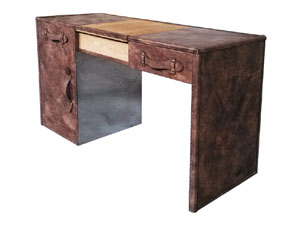 Vintage Leather Dressing Table with Mirror