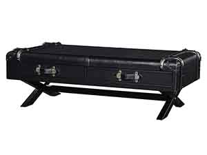 X Base Black Vintage Leather Coffee Table