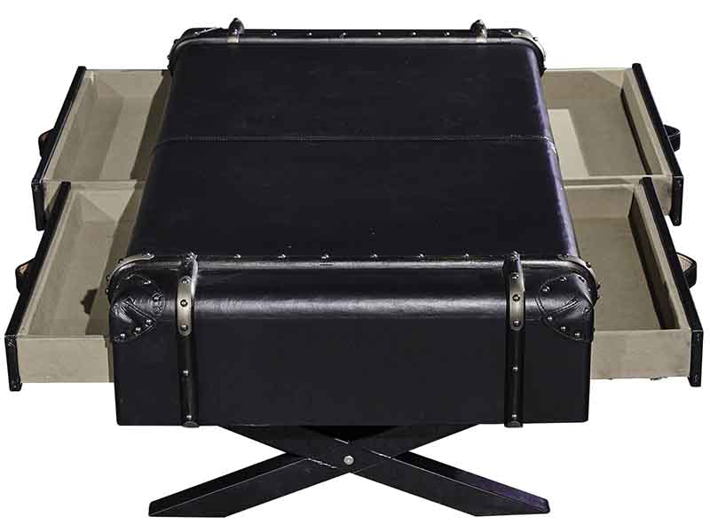 X Base Black Vintage Leather Coffee Table