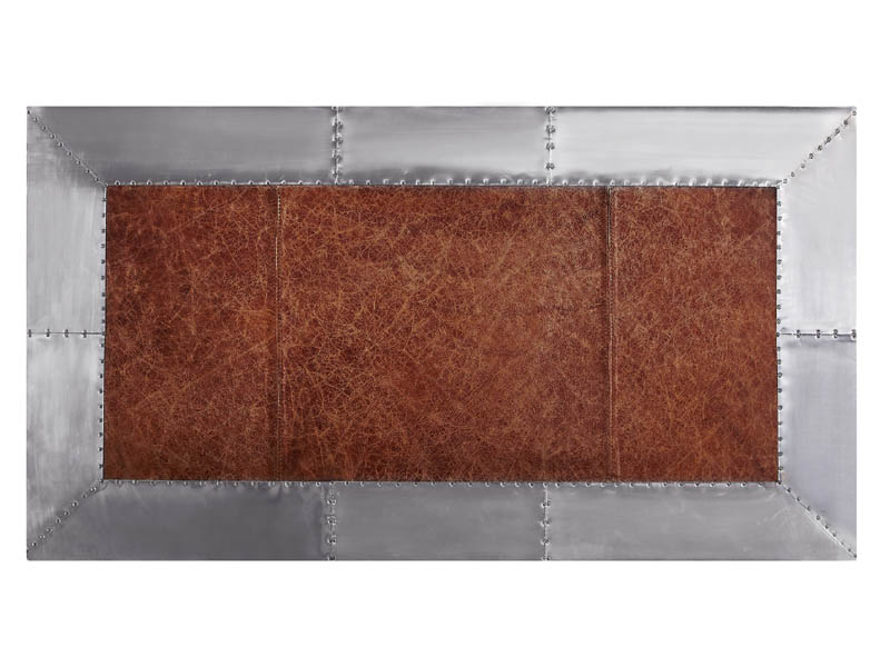 Rustic Style Vintage Leather Top Aviator Dinning Table For Restaurant