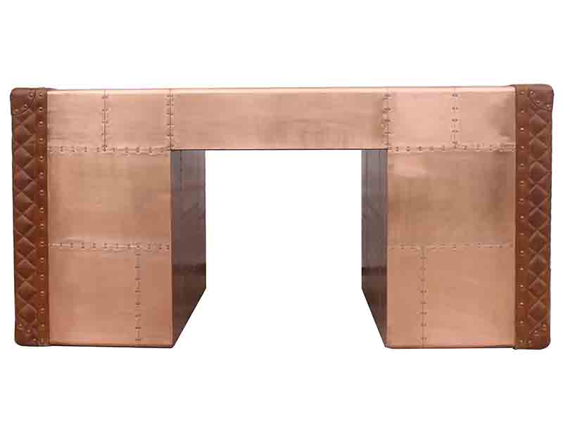 Copper and Vintage Real Cow Leather Office Desk