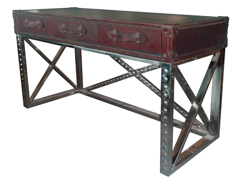 Metal Base Vintage Leather Office Desk