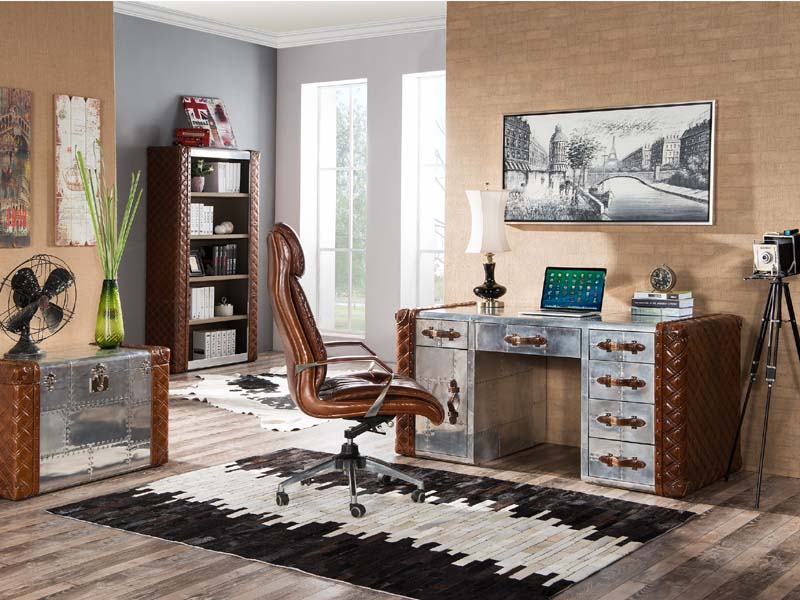 Vintage Leather Aviator Office Desk