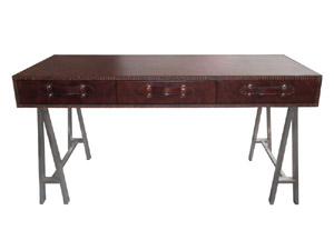 Vintage Leather Top 3-Drawer Office Desk