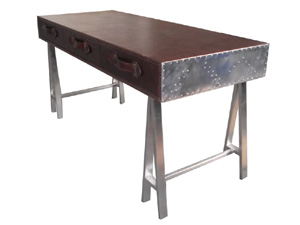 Vintage Leather Top 3-Drawer Office Desk