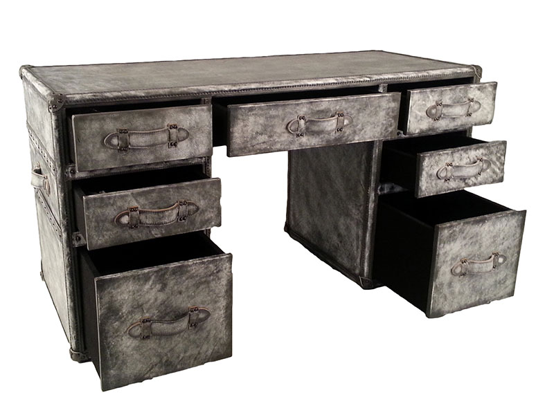 Vintage Old Grain Leather Office Desk