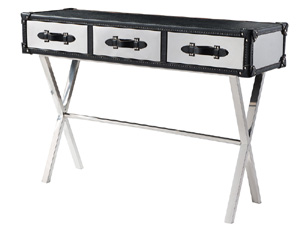 X Base and Leather Top Side Table