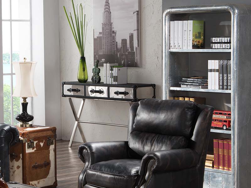 X Base and Leather Top Side Table