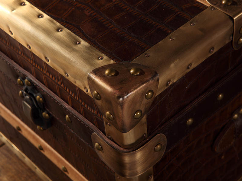 Antique Crocodile leather Trunk With Brass Trim