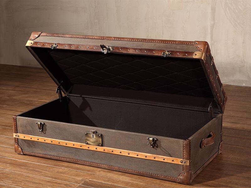 Antique Grey Canvas Trunk With Brass Trim