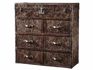 Antique Leather 6 Drawers Chest Trunk