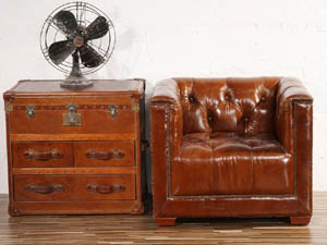 Antique Leather Chest with Drawers