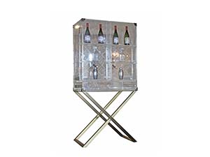 X Metal Base Vintage Leather Wine Cabinet