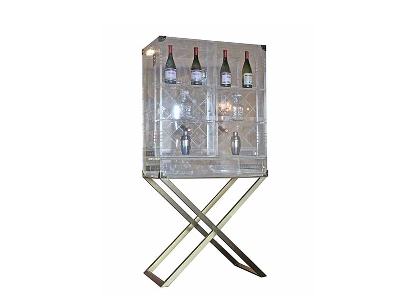 X Metal Base Vintage Leather Wine Cabinet