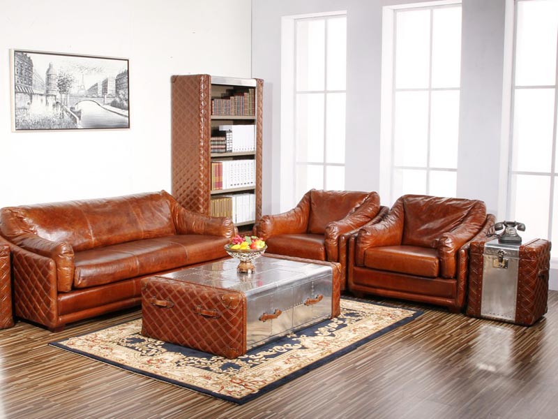 Metal and Vintage Leather Small Trunk