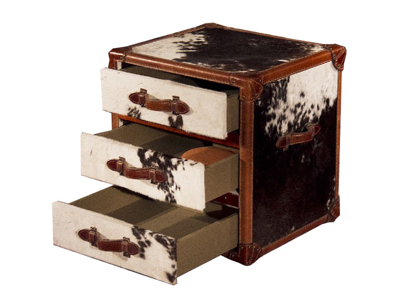 Pony Skin Leather Trunk 3 Drawers
