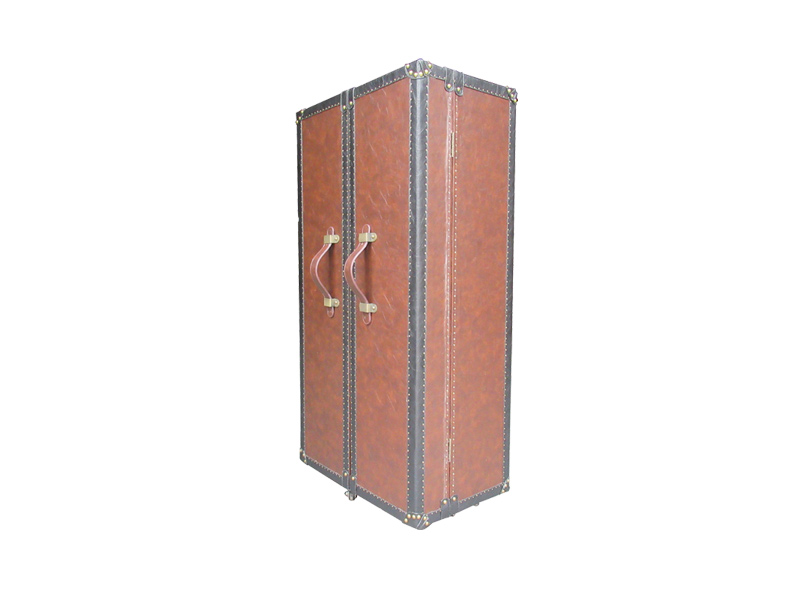 Pink Vintage Leather Trunk Wardrobe With Golden Rivets And Back Cloth For Bedroom Hotel
