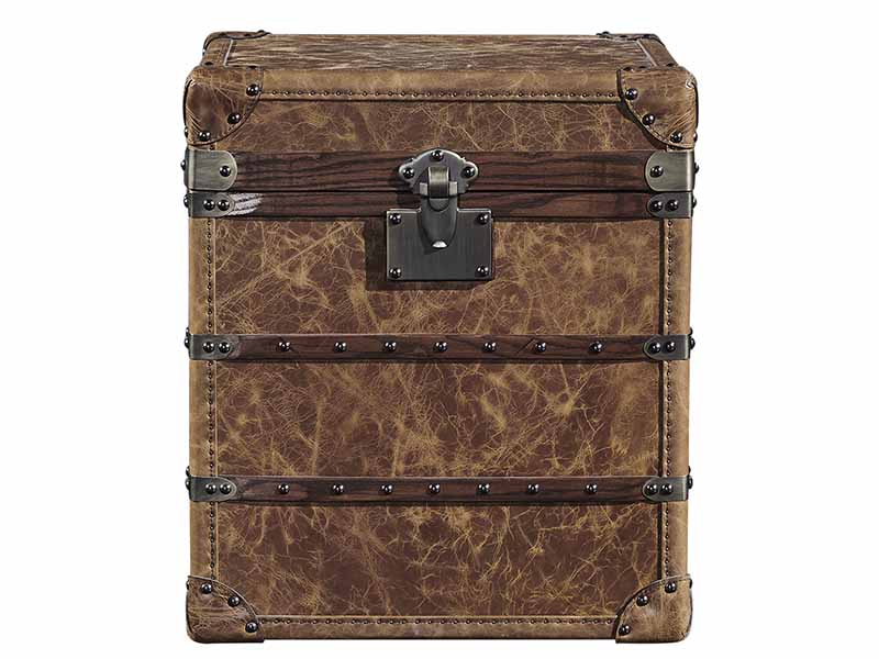 Rattan and Vintage Leather Side Trunk