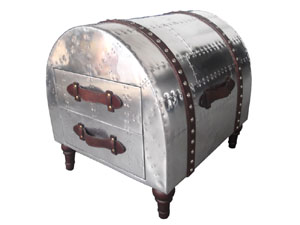 Round Edge Aviator Small Trunk with Wood Leg