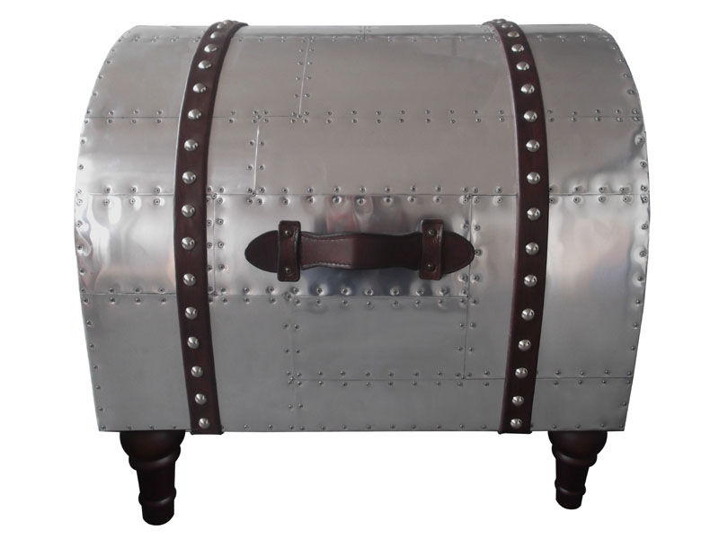 Round Edge Aviator Small Trunk with Wood Leg