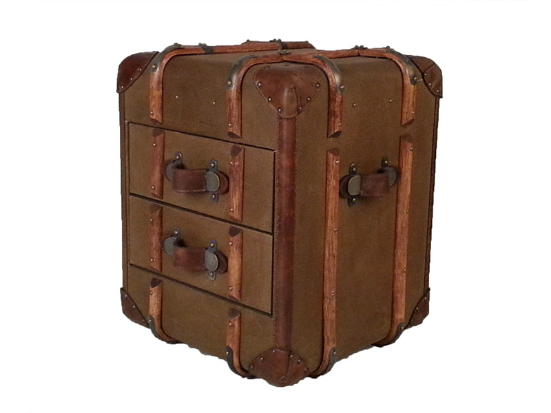 Vintage Canvas Side Lamp Table With Rattan