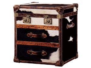 Vintage Cow Hide Leather 2 Drawers Trunk