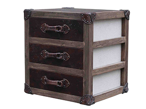 Wood Frame Side Table in Vintage Leather